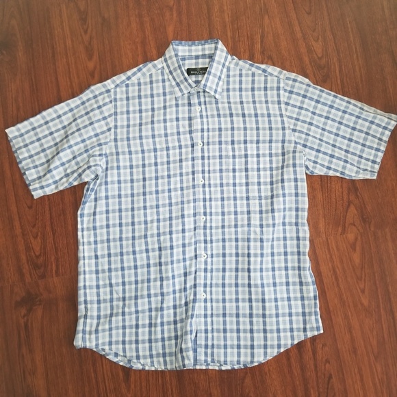 Mens Button Down Bugatchi Uomo Plaid Shirt Blue - Picture 1 of 5